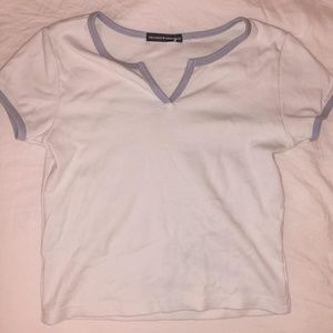 brandy Melville Ashlyn V notch top in white with blue lining!!